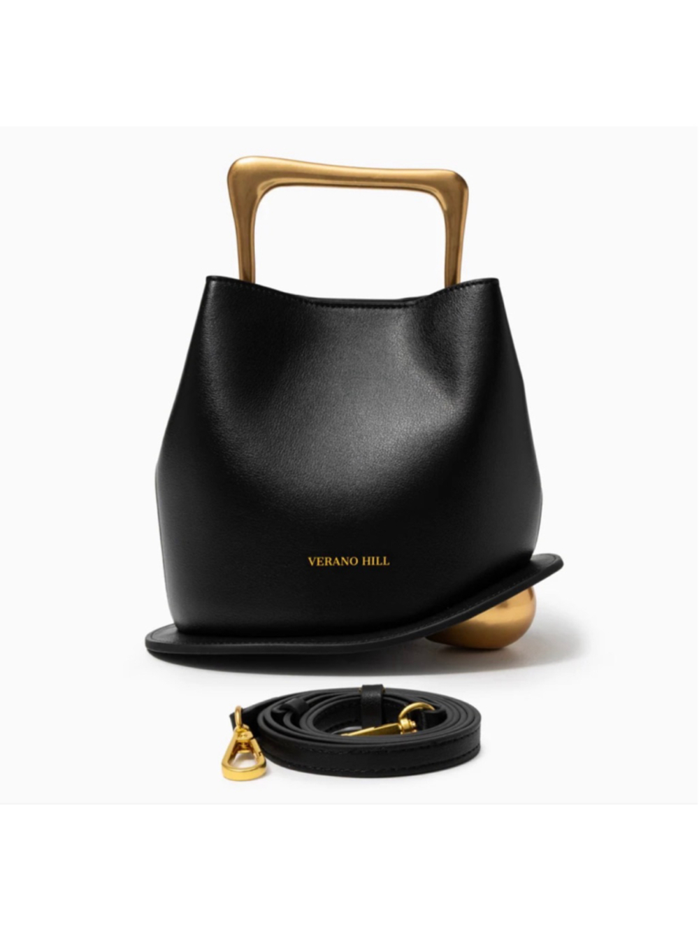 Verano Hill Black Mini Bucket Bag Gold Handle Crossbody New With Dust Bag